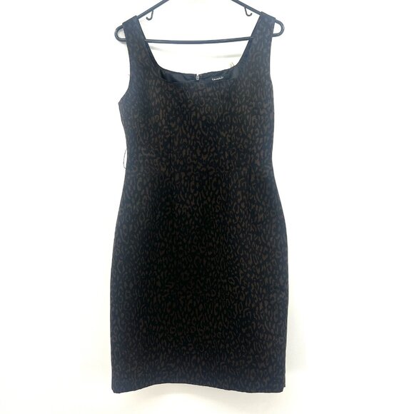 NWT Tahari Black Brown Leopard Print Pencil Dress Women's Size 4 - Picture 1 of 8